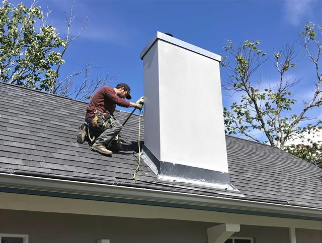 Fort Mill Chimney Sweep team member finishing chimney construction in Fort Mill, SC