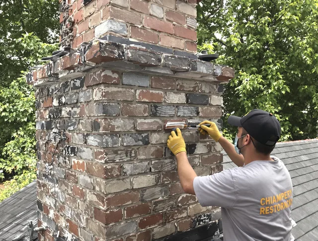 In-progress chimney restoration by Fort Mill Chimney Sweep in Fort Mill, SC