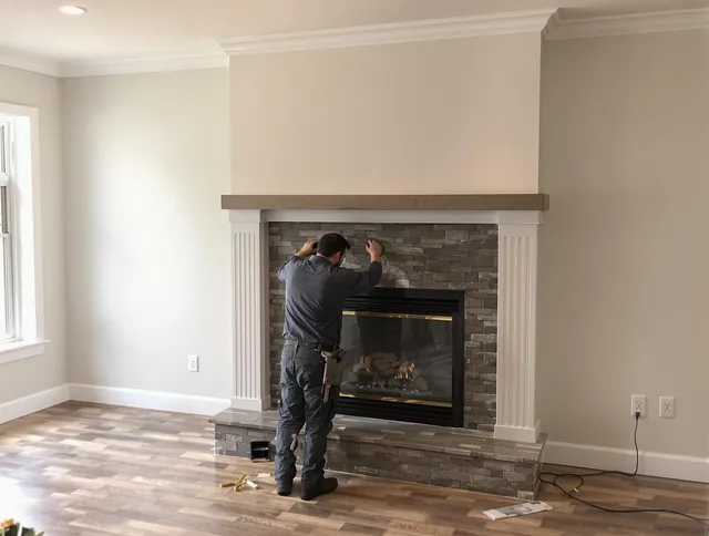 Fort Mill Chimney Sweep finishing a custom fireplace install in Fort Mill, SC